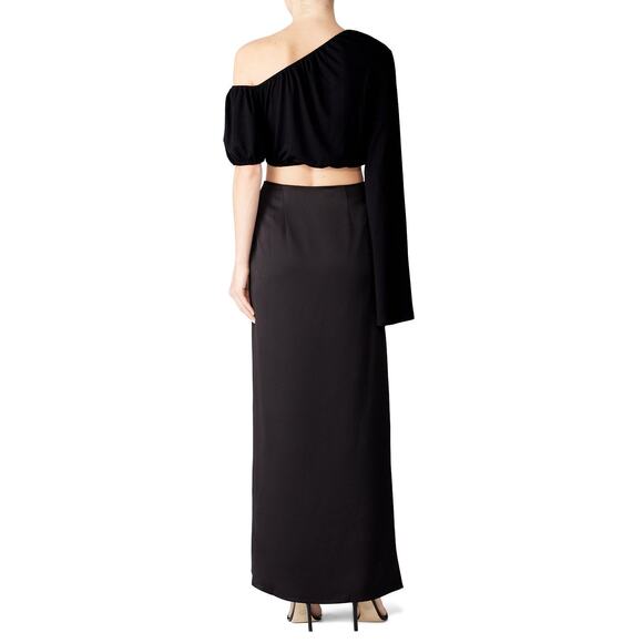 SID NEIGUM Black Cropped One Long Sleeve Asymmetric Party Top size 8 - Picture 7 of 15